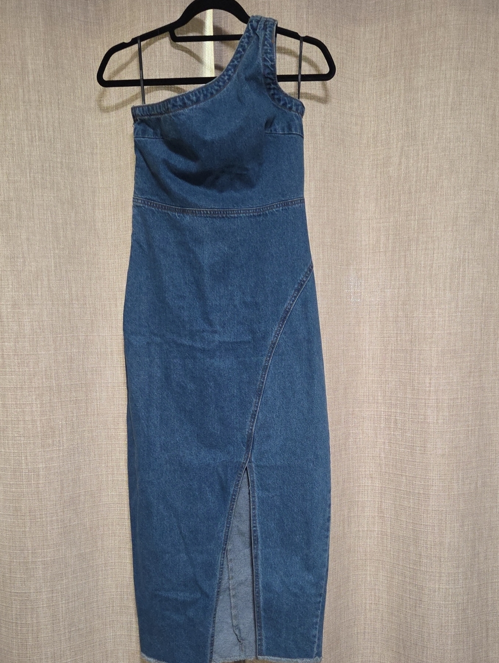Forever 21 One-Shoulder Blue Denim Midi Dress